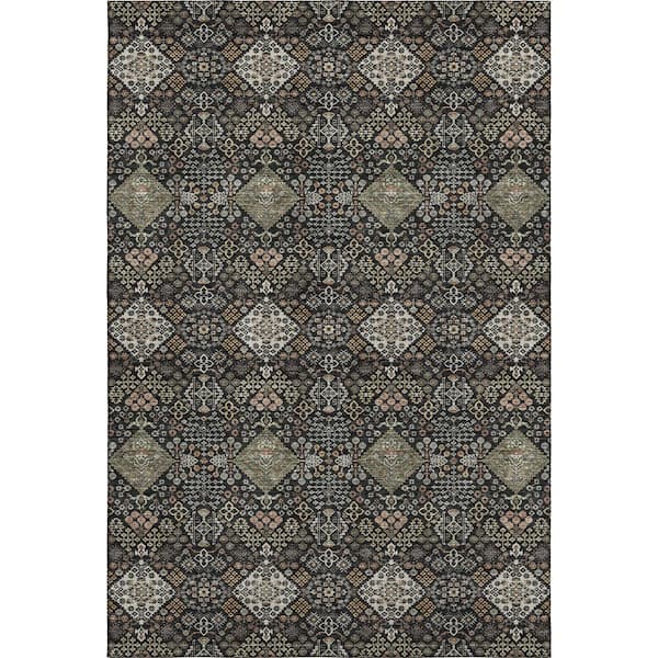 Mayfield Premium Machine Washable Abstract AMF2477 Black 3 ft. x 5 ft. Area Rug