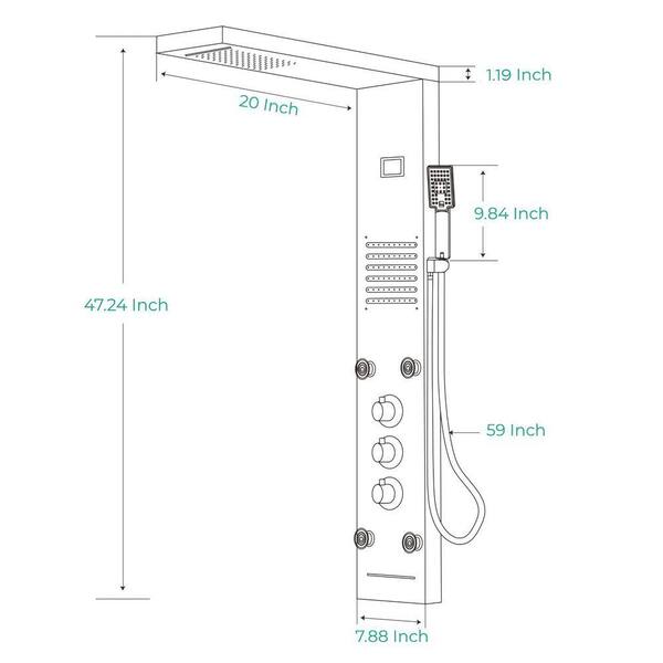 ANZA 47 in. 6-Jet LED Rainfall, Waterfall Modesand Shower Panel