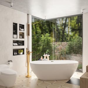 Single Handle Freestanding Waterfall Bathtub Faucet with Handheld Shower in Brushed Gold