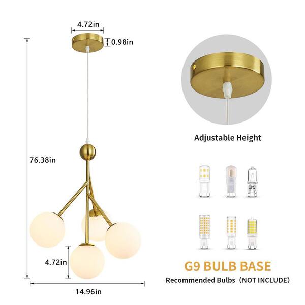 ZHLWIN Home Lighting Gold 4-Light Gold Pendant Design Globe Shade