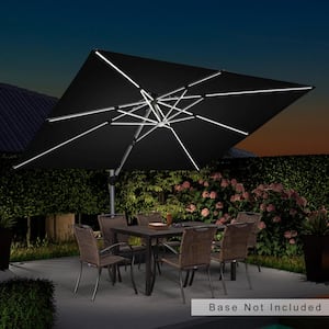 9 ft. x 12 ft. Solar Powered LED Patio Outdoor Cantilever Umbrella Heavy Duty Sun Umbrella in Black