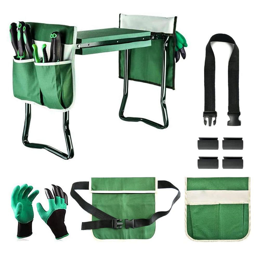 Garden Stool and Kneeler, Bench with Gardening Tools, Tool Pouches, Detacha