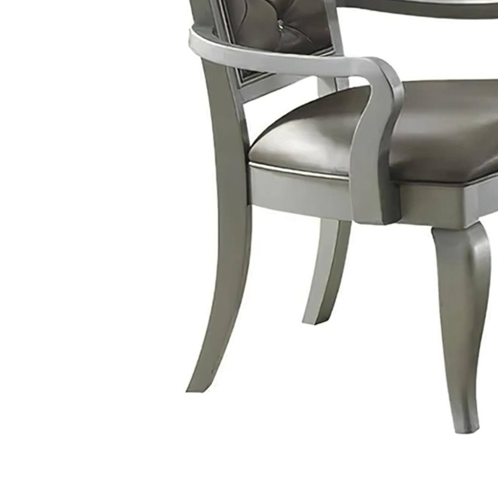 Gray Faux Leather and Wood Accent Chair with Tufted Back