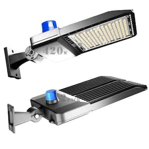 2000-Watt Equivalent Dusk to Dawn Black LED Parking Lot Area Light, 420-Watt Arm Mount LED Pole Light 2-Pack