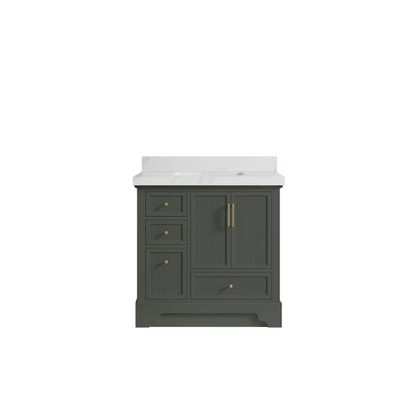 Willow Collections Alys 36 in. W x 22 in. D x 36 in. H Single Sink Bath Vanity Center in Pewter Green with 2 in. Calacutta Laza Qt. Top