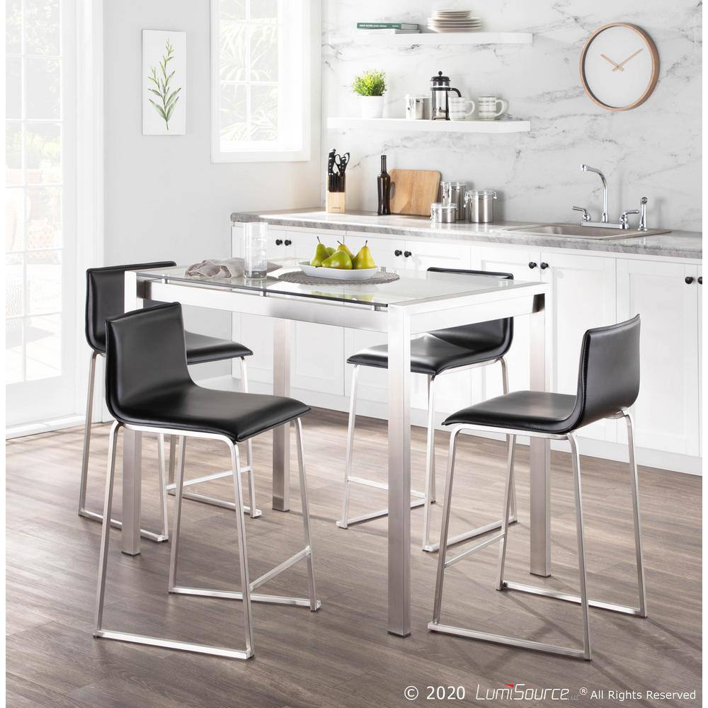 Mara 26" Black Faux Leather and Stainless Steel Counter Stools - Set of 2