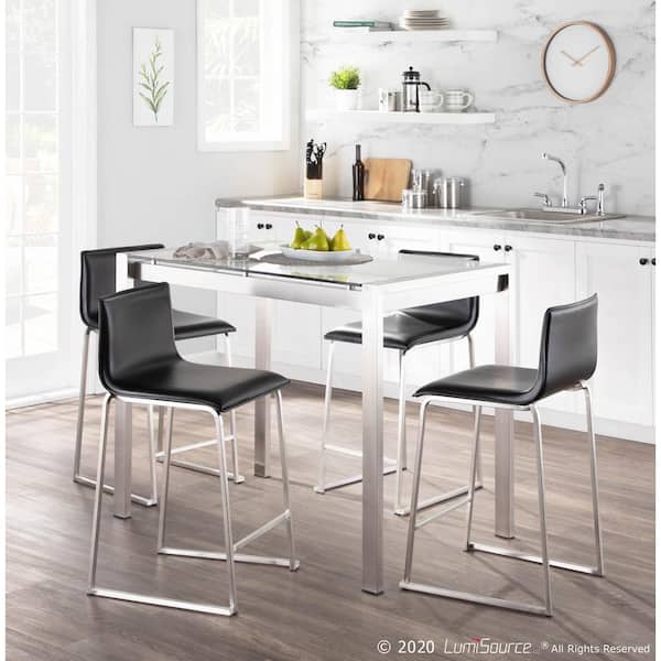 Mara 26 in. Black Faux Leather and Stainless Steel Counter Stool (Set of 2)