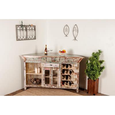 Brown Semi Circle Shaped Liquor Storage 2 Door 2 Shelf and 1 Drawer Bar with Bottle Racks