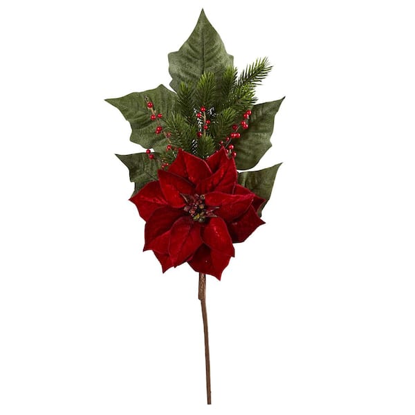 Nearly Natural 31 in. Poinsettia, Berries and Pine Artificial Flower Bundle  (Set of 3) 2367-S3-RD - The Home Depot