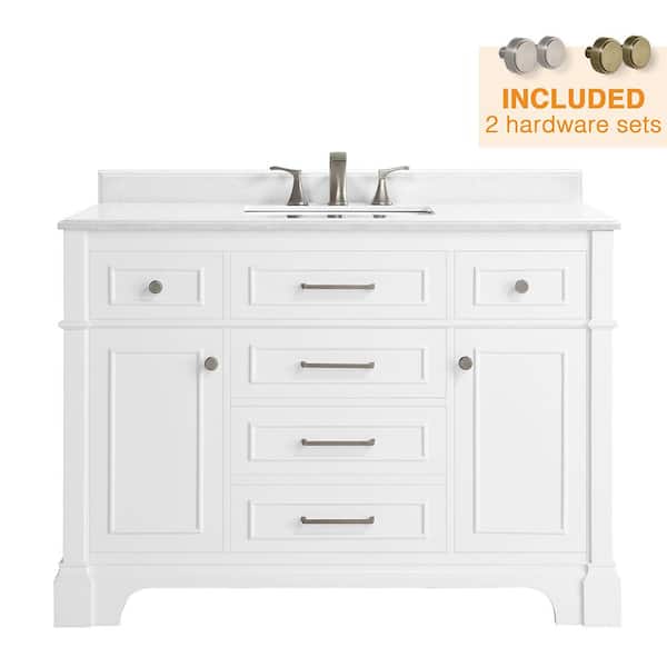 Home Decorators Collection Melpark 48 in. W x 22 in. D Bath Vanity in White with Cultured Marble Vanity Top in White with White Sink