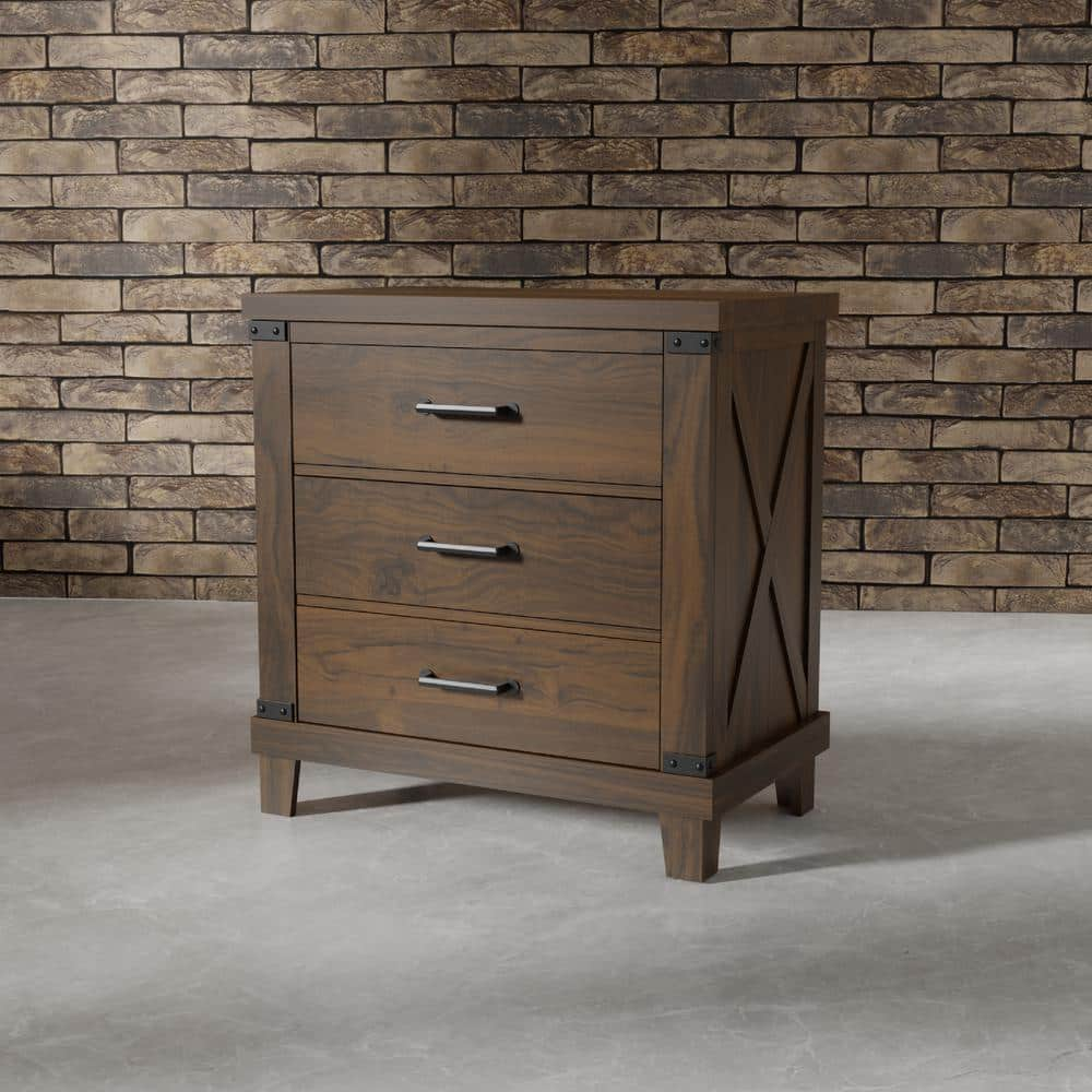 Furniture of America Paddie 3-Drawer Dark Walnut Nightstand (28 in. H x 28 in. W x 16.75 in. D)