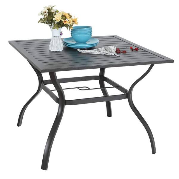 PHI VILLA 37 in. x 37 in. Patio Outdoor Dining Table with Umbrella Hole