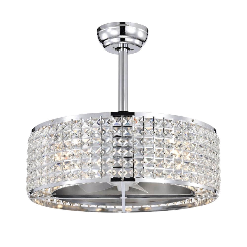20.7 in. Chrome Indoor/Outdoor 3-Speeds Crystal Caged Ceiling Fan with Remo