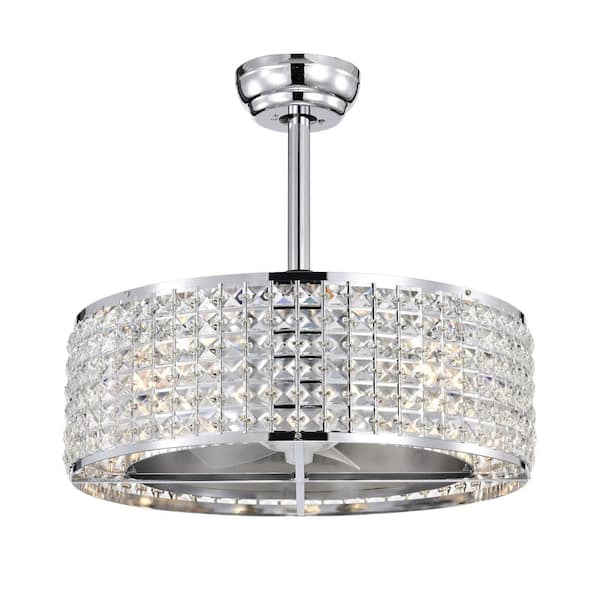 FIRHOT 20.7 in. Chrome Indoor/Outdoor 3-Speeds Crystal Caged Ceiling Fan with Remote Control