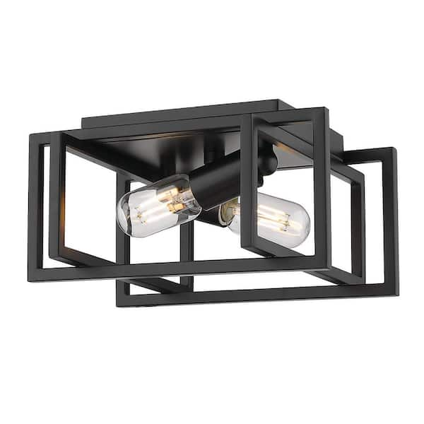 Golden Lighting Tribeca 11.5 in. 2-Light Black with Black Accents Flush ...