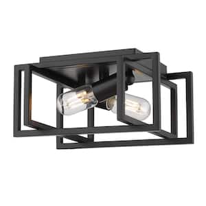 Tribeca 11.5 in. 2-Light Black with Black Accents Flush Mount