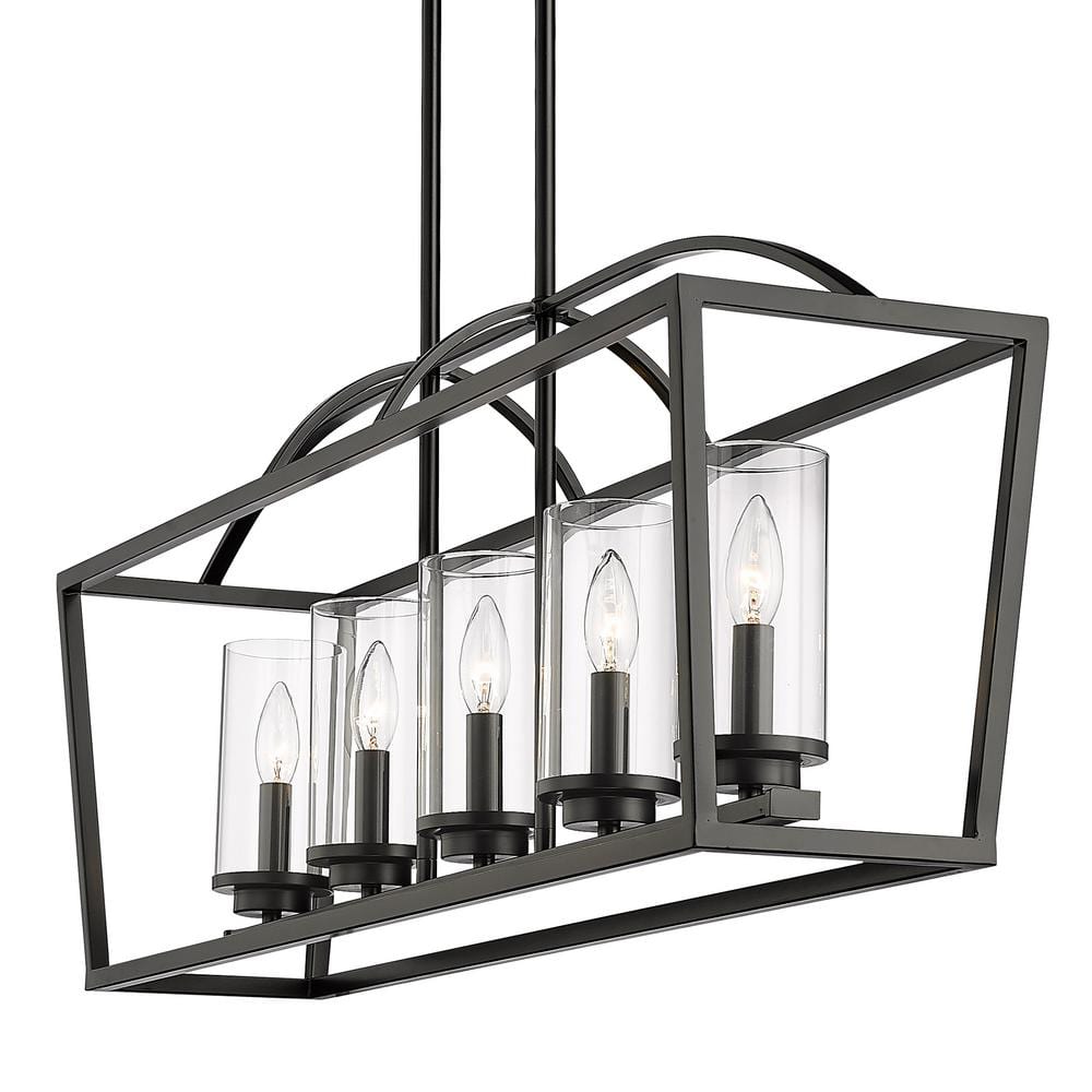 Mercer Matte Black and Clear Glass 5-Light Linear Pendant