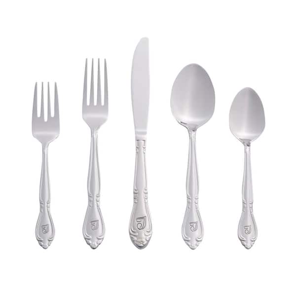 RiverRidge Home Rose Monogrammed Letter T 46-Piece Silver Stainless Steel Flatware Set (Service for 8)