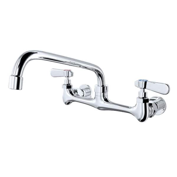 HOMEMYSTIQUE 2-Handle Wall Mount Kitchen Faucet With 10 in. Swivel Spout 8 in. Center in Polished Chrome