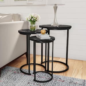 17.75 in. Black Faux Marble Round End Table with 3-Pieces