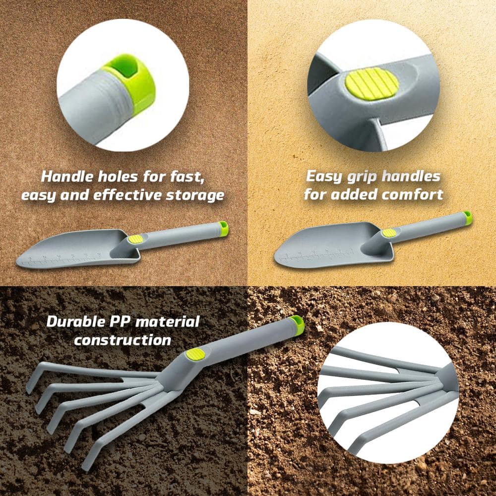 Grey Polypropylene 16" Gardening Tool Set with Trowel, Transplanter, and Cultivator