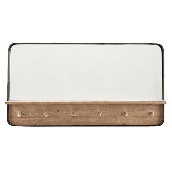 FirsTime & Co. 30.25 in. H x 16 in. W Rectangular Metal FirsTime & Co. Black And Natural Dawson Modern Framed Wall Mirror With Pegs
