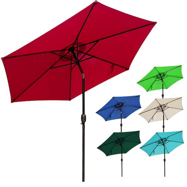LAUREL CANYON 7.5 ft. Steel Market Patio Umbrella with Push Button Tilt and Crank Lift in Red