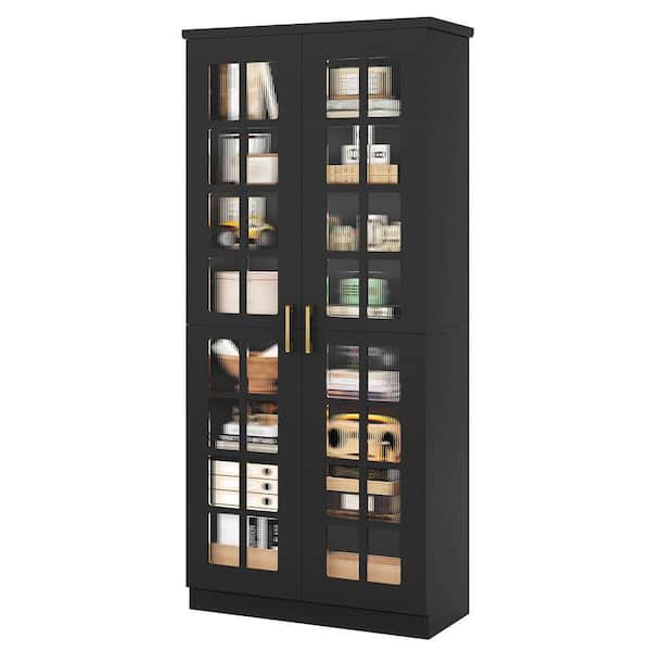 Frailey 71 in. Tall Wood Black Storage Pantry Accent Cabinet with Doors/ Adjustable Shelves/ Cupboard Food Pantry Floor