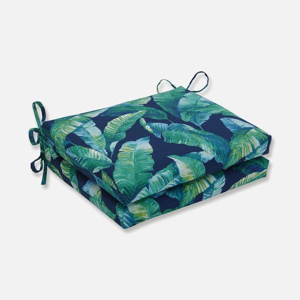 Pillow Perfect Floral 18.5 x 16 Outdoor Dining Chair Cushion in Blue/Green/White (Set of 2)