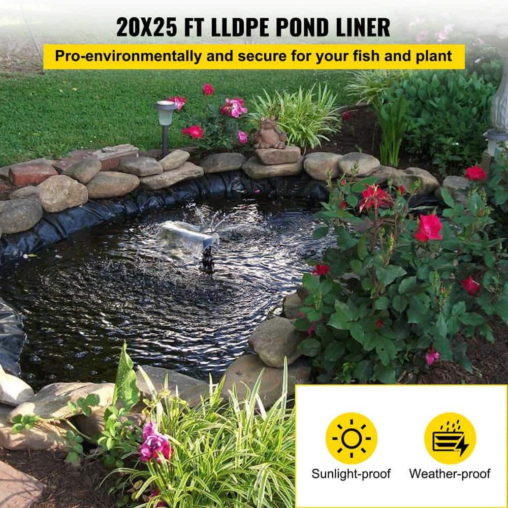 Black LLDPE Pond Liner 20x25 ft for Fish Ponds and Waterfalls