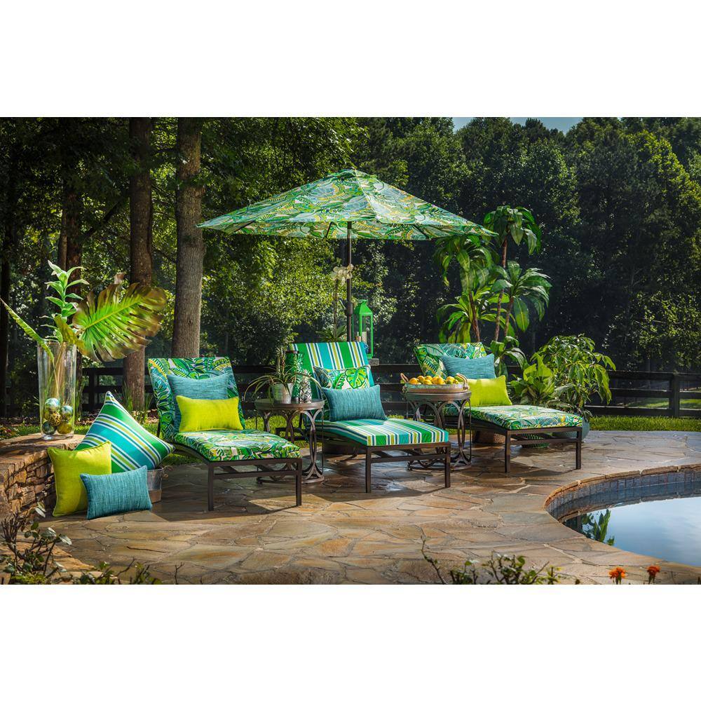 Turquoise and Green Striped Outdoor Lumbar Pillows, Set of 2