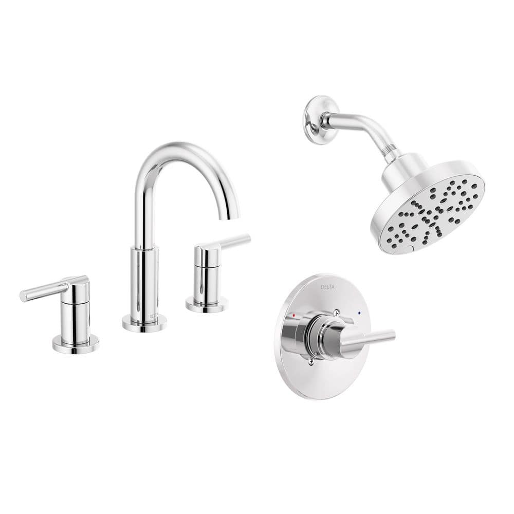 Nicoli 5-Spray Shower Faucet with 8 in. Widespread Double Handle Bathroom Faucet in Chrome price history on PriceWatchPro