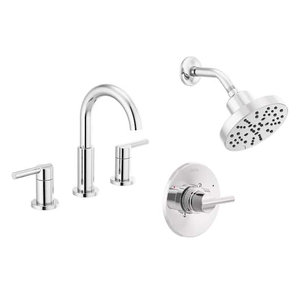 Nicoli 5-Spray Shower Faucet with 8 in. Widespread Double Handle Bathroom Faucet in Chrome