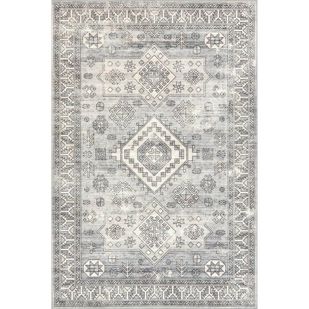 nuLOOM Bowie Machine Washable Tribal Pattern Gray 4 ft. x 6 ft ...