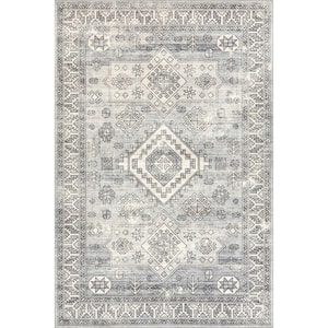 Bowie Machine Washable Grey 5 ft. x 8 ft. Persian Area Rug