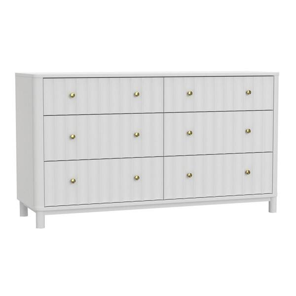 Benjara 20 in. White and Gold 6Drawer Wooden Dresser Without Mirror