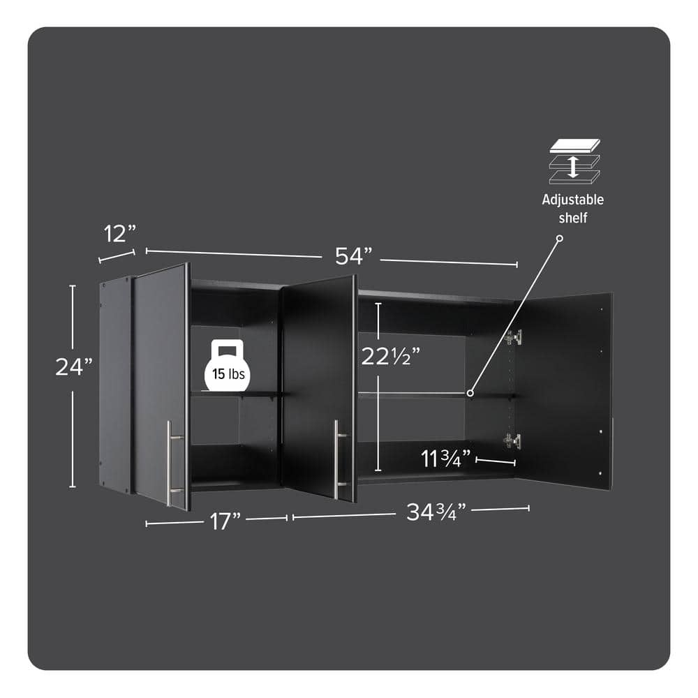 Elite 54" Black Laminated Wall Cabinet with Adjustable Shelving