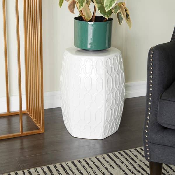 Litton Lane 14 in. Cream Medium Round Ceramic End Accent Table