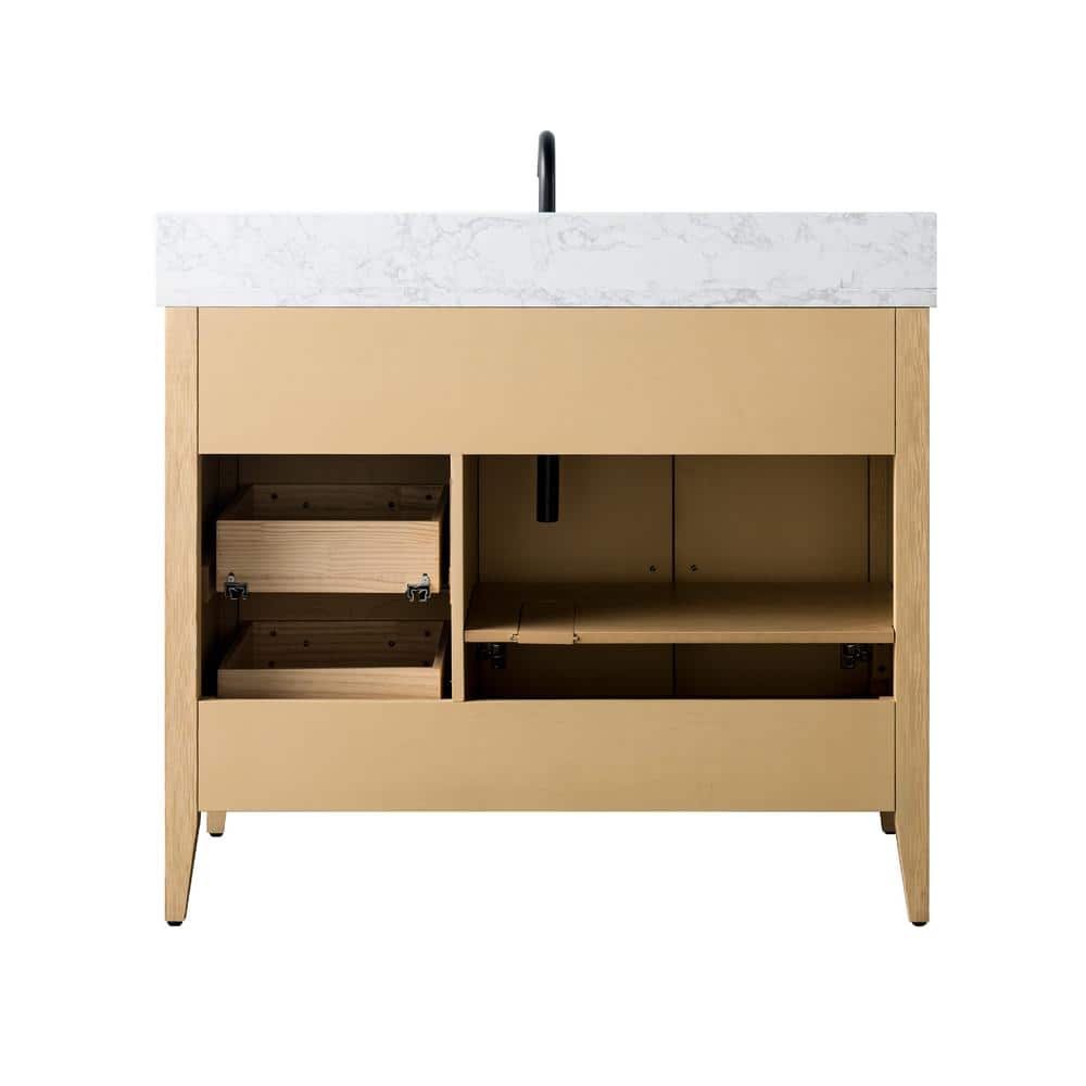 Natural Oak 42" Single Bathroom Vanity with Marble Top