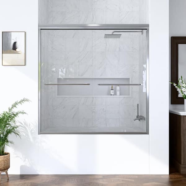 60 in. W x 60 in. H Double Sliding Framed Tub Door in Chrome with SGCC 1/4 in. (6 mm) Tempered Clear Glass