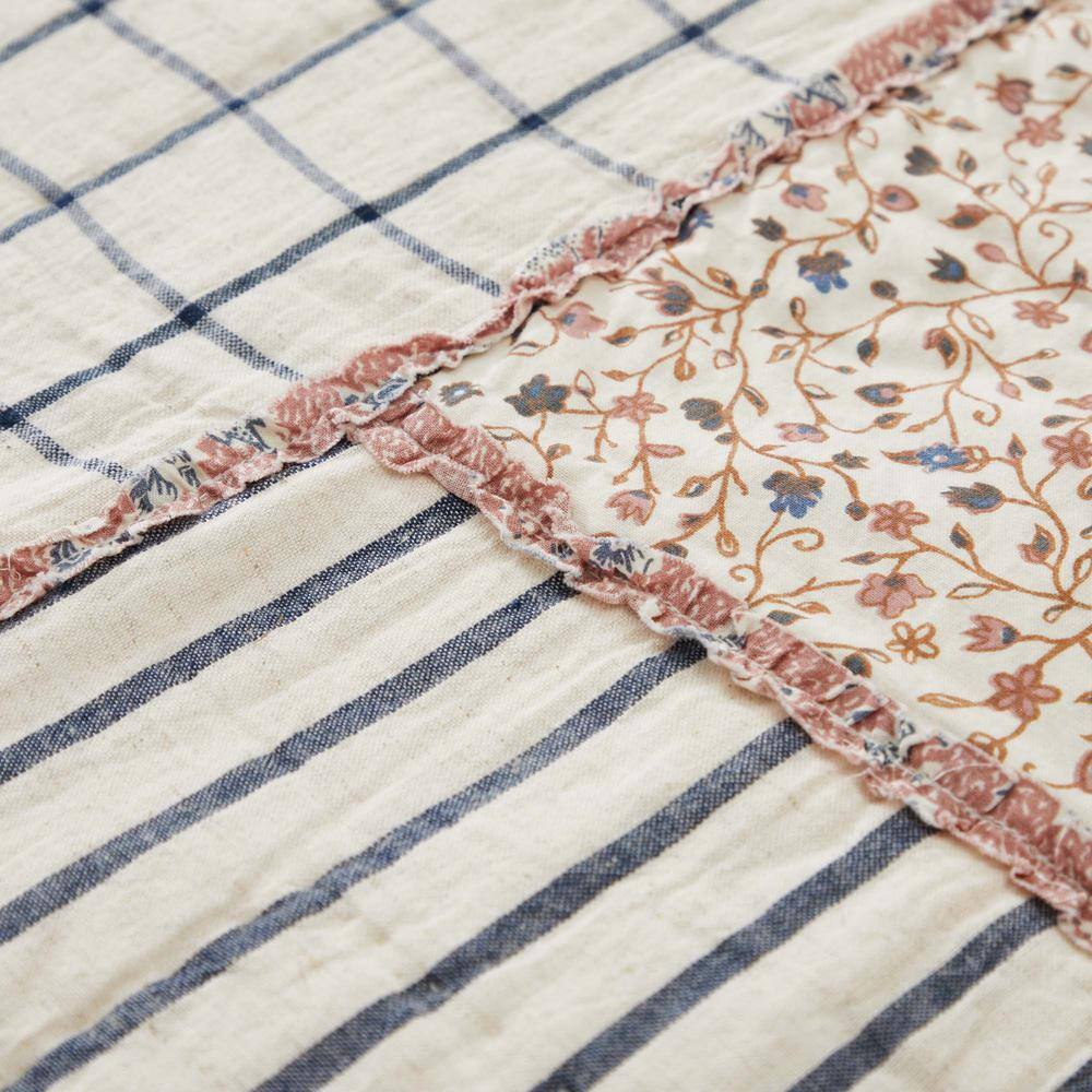 Navy and Gold Reversible Cotton Queen Quilt
