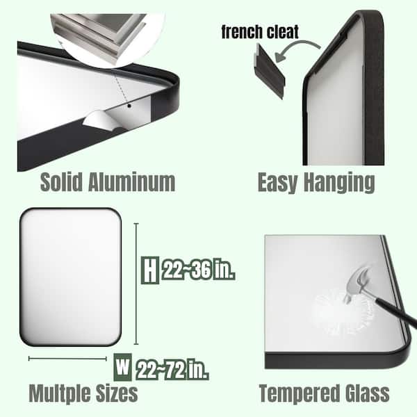 28 in. W x 60 in. H Rectangular Modern Wall Mount Mirror Black Aluminum Framed Full Length Mirror
