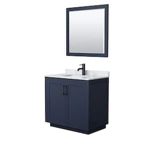 Miranda 36 in. W Single Bath Vanity in Dark Blue with Marble Vanity Top in White Carrara with White Basin and Mirror