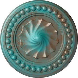 2 in. x 15-3/4 in. x 15-3/4 in. Polyurethane Foster Shell Ceiling Medallion, Hand-Painted Copper Green Patina