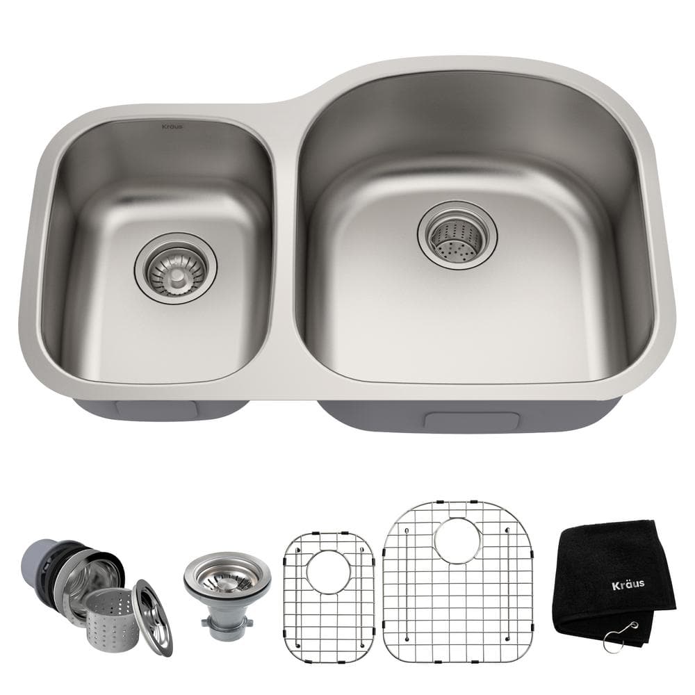 Kraus 32-inch Satin Stainless Steel Undermount Double Bowl Kitchen Sink