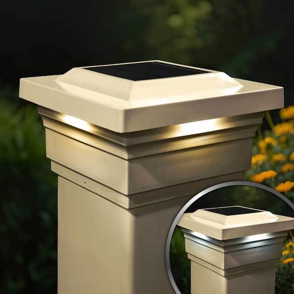 Majestic 5 in. x 5 in. Outdoor Tan Vinyl LED Solar Post Cap (2-Pack)