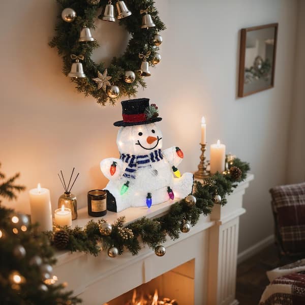 LuxenHome 15 in. Jolly Snowman with Black Tophat Outdoor Christmas