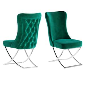Majestic Green/Silver Upholstered Dining Side Chair (Set of 2) (20 in. W x 37.5 in. H) No Assembly Required