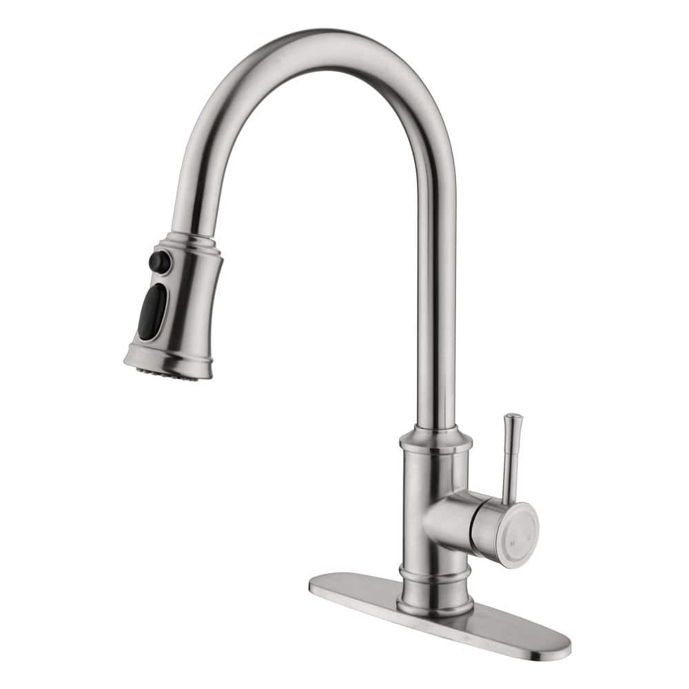 High Arc Brushed Nickel Single Handle Kitchen Faucet with Pull-out Spray