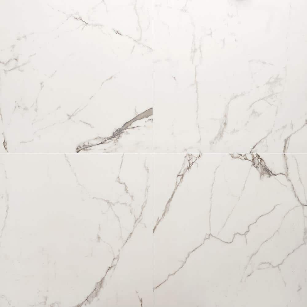 Enigma 24'' x 24'' Matte White Marble Look Porcelain Tile
